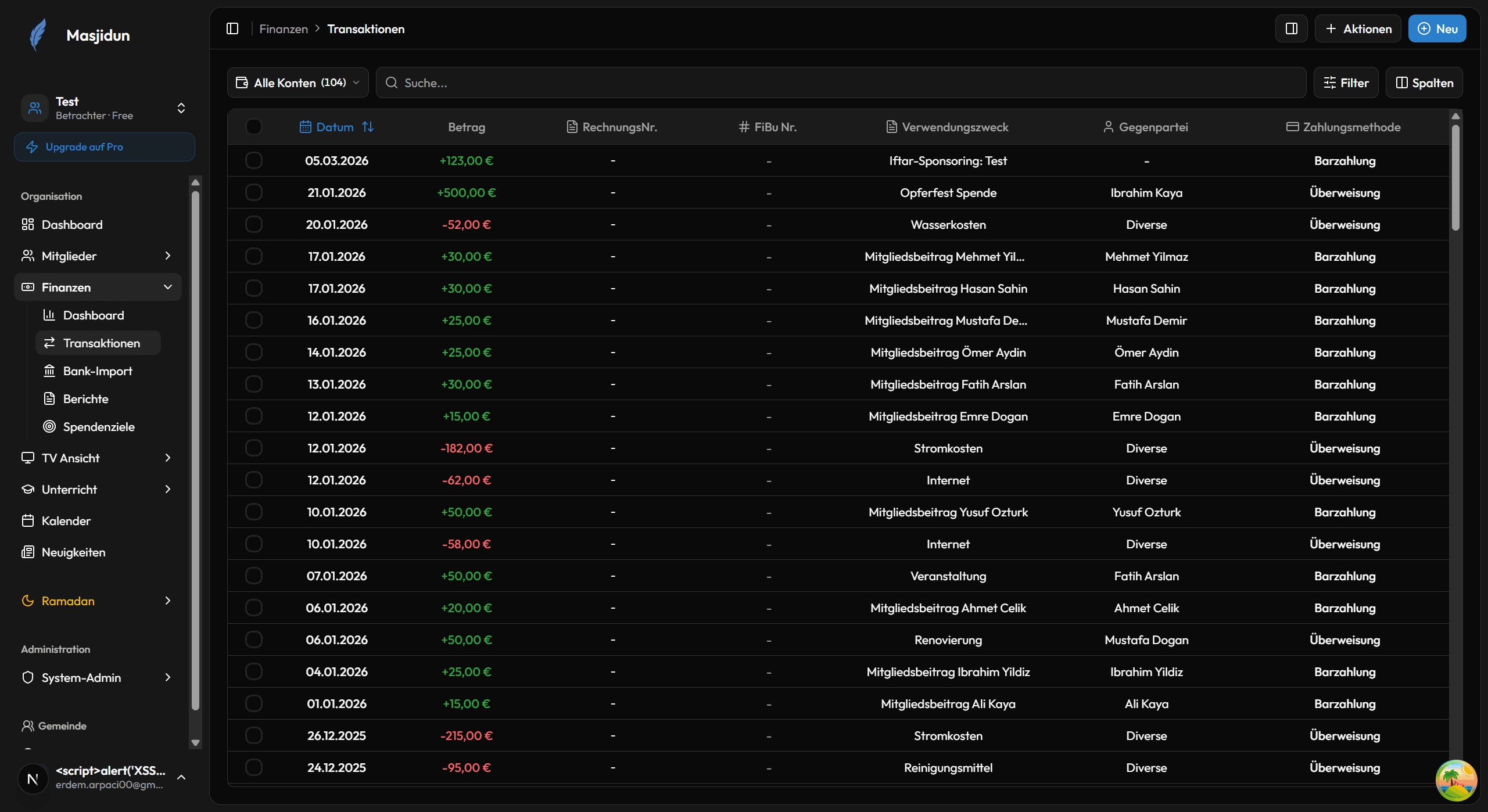 Finanzverwaltung Screenshot