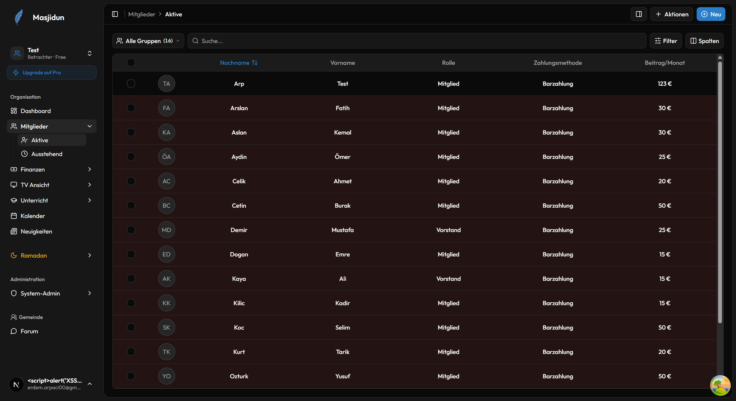 Mitgliederverwaltung Screenshot